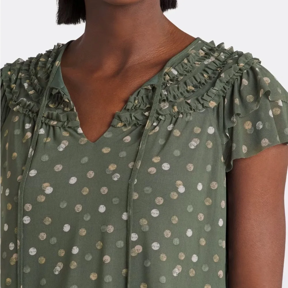 Green Ruched Ruffled Blouse - Picture 3 of 6